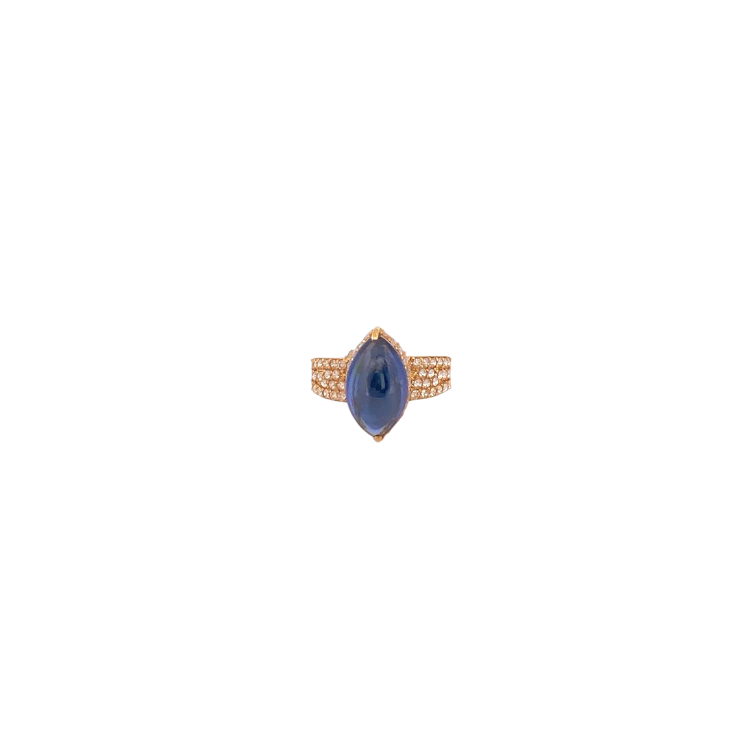 22K Gold Blue CZ Designer Ladies Ring