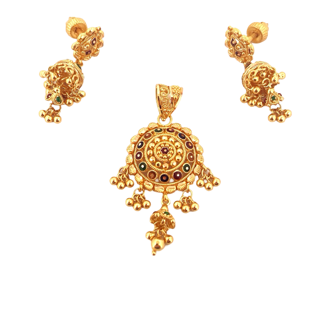 22K Gold Designer Pendant Set
