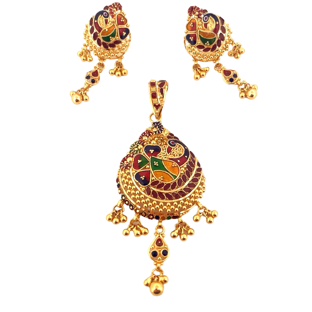 22K Gold Meena Designer Pendant Set