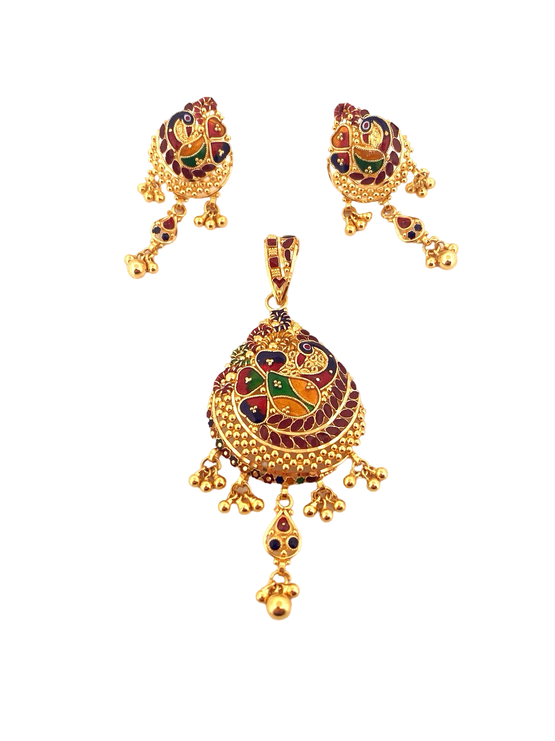 22K Gold Meena Designer Pendant Set