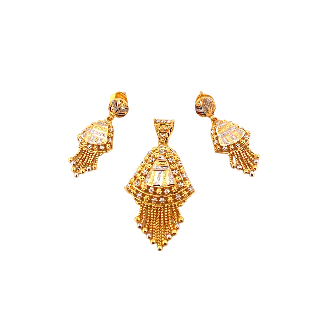 22K Gold Two-tone Designer Pendant Set