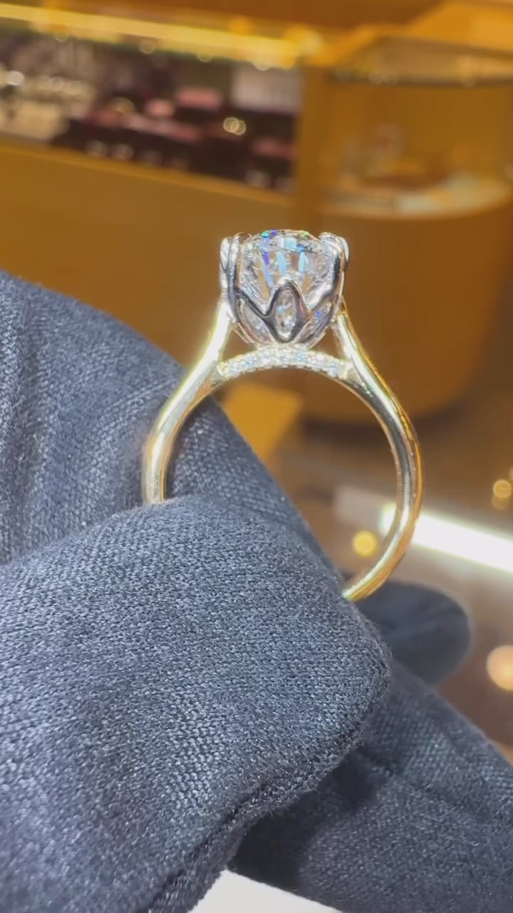 2.5 ct Oval Lotus Design Engagement Ring | 18K White and Yellow Gold